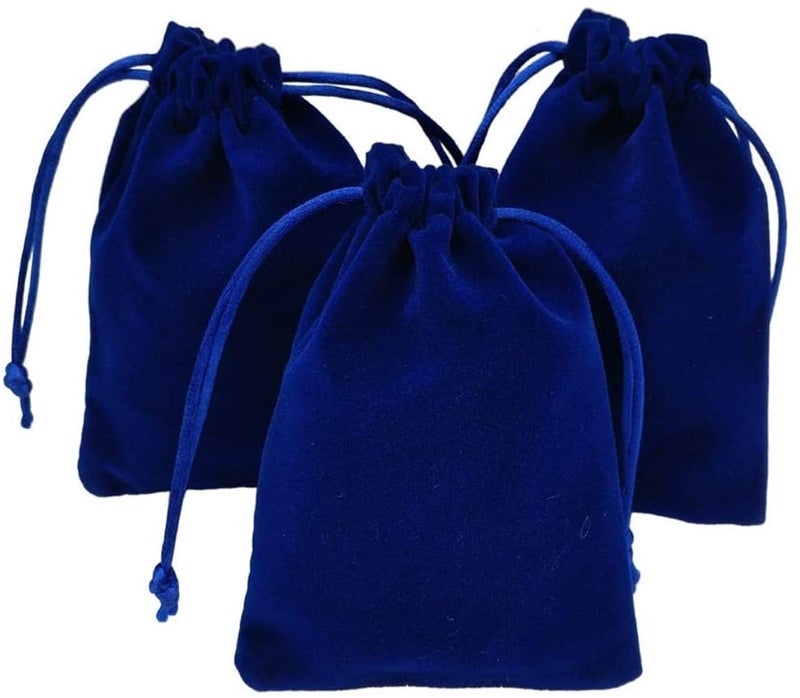 KUPOO 50 Pieces Wholesale Lot - Royal Blue Velvet Cloth Jewelry Pouches/Drawstring Bags 4"" X 3"" - Image 1